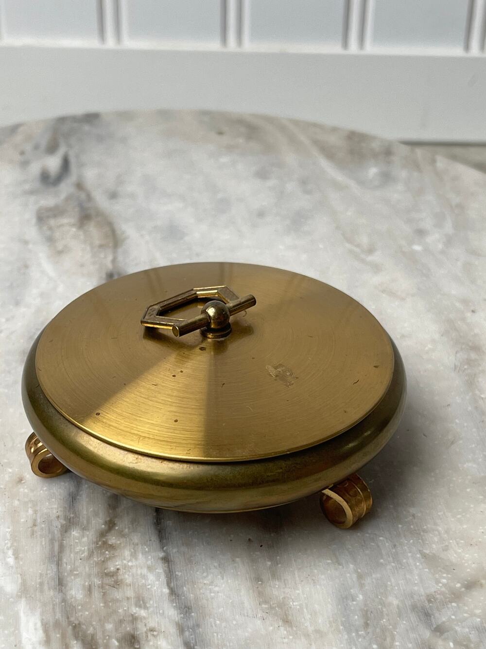Trinket Box Brass Footed Jewelry Case Mid Century MCM Dresser Decor 1950 Vintage